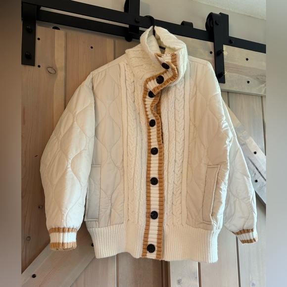 Avec Les Filles Anthropologie Cream Quilted Sweater Puffer Jacket - Picture 7 of 8